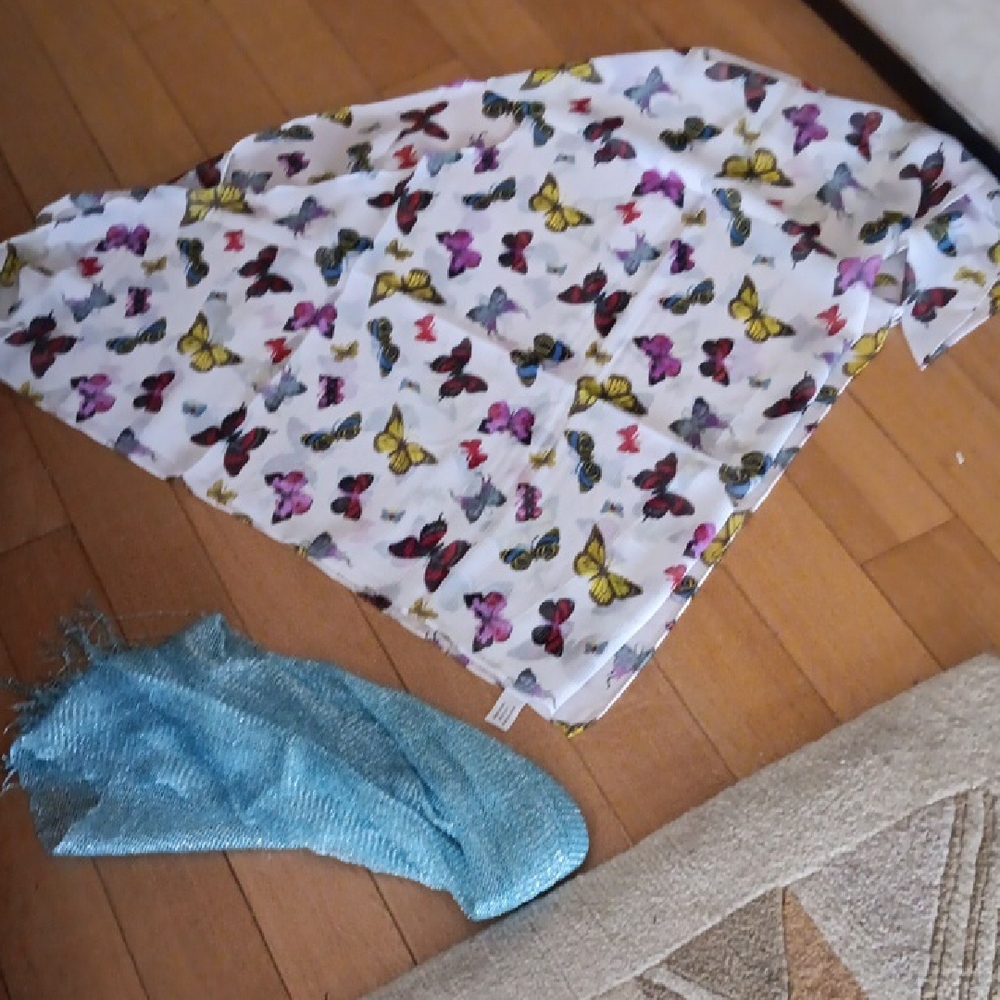 Multicolor Butterflies On White Swim Top Coverup with Tie